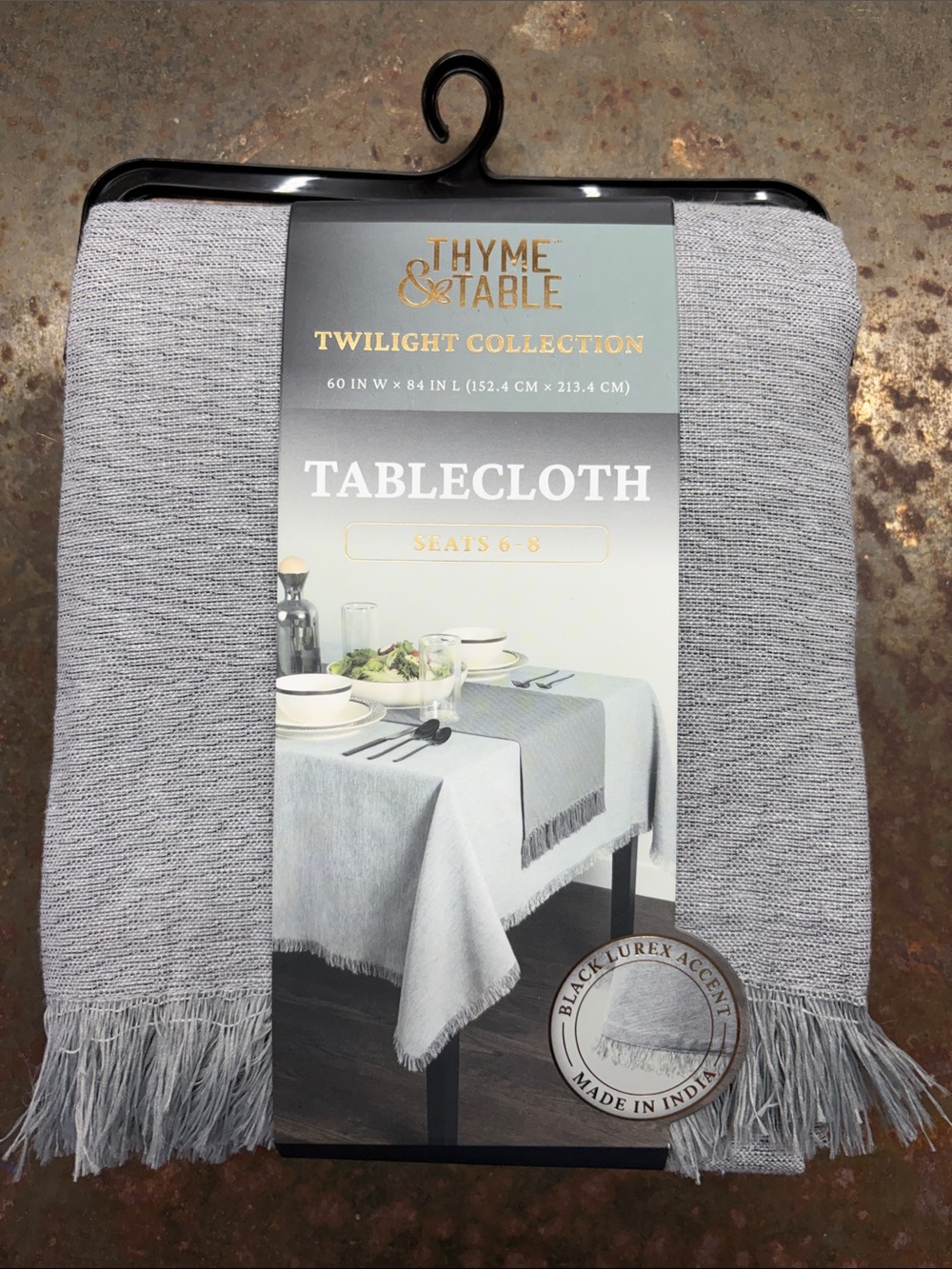 Thyme & Table Twilight Collection Light Gray Tablecloth with Fringe. 60”x84”